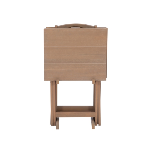 Linon Acacia Wood Five Piece Tray Table Set in Acacia Gray