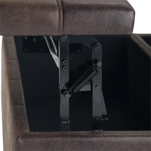 Simpli Home Harrison 36" Transitional Square Coffee Table Ottoman in Brown Faux Leather