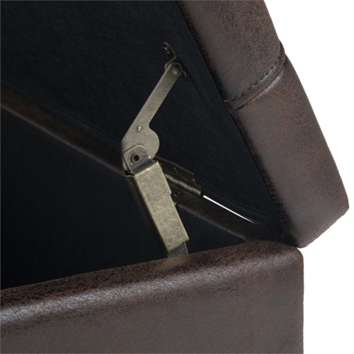 Simpli Home Harrison 36" Transitional Square Coffee Table Ottoman in Brown Faux Leather