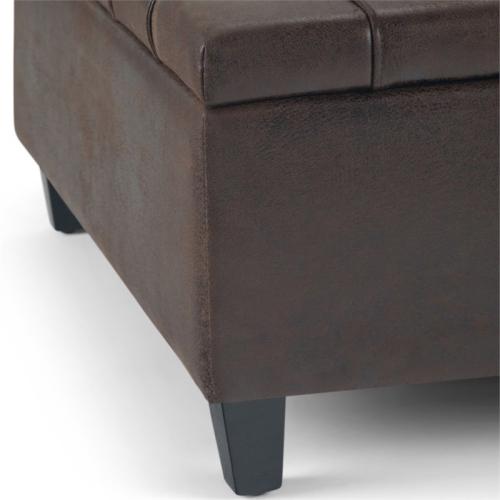 Simpli Home Harrison 36" Transitional Square Coffee Table Ottoman in Brown Faux Leather