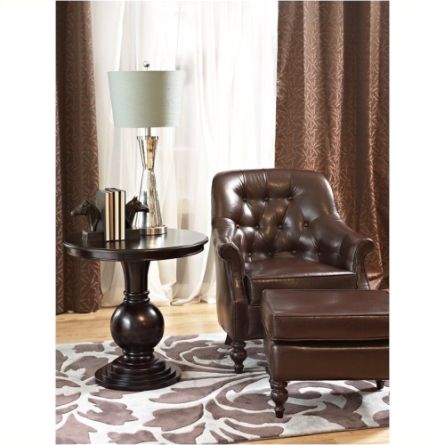 Bowery Hill Round Pedestal End Table in Espresso