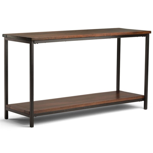 Skyler 54 in. W MANGO WOOD and Metal Console Sofa Table in Dark Cognac Brown