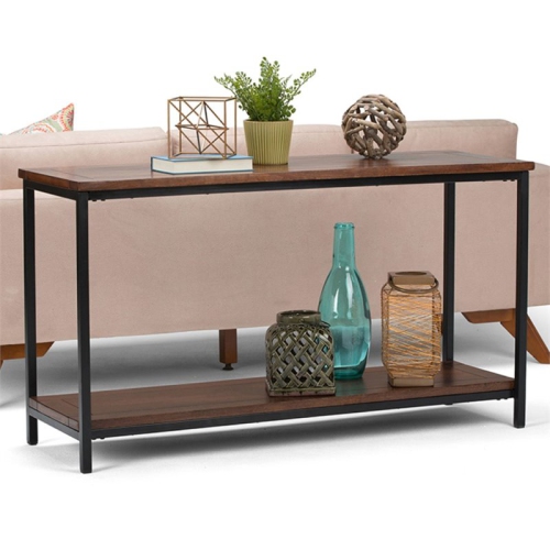 Skyler 54 in. W MANGO WOOD and Metal Console Sofa Table in Dark Cognac Brown