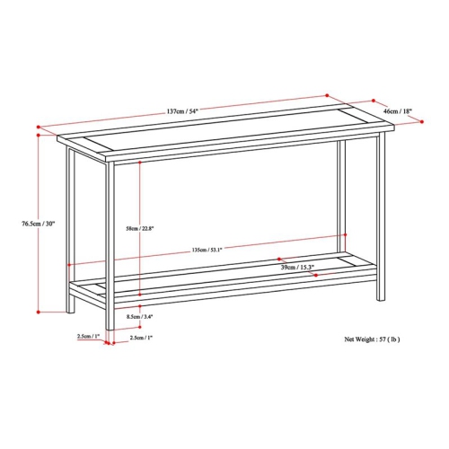 Skyler 54 in. W MANGO WOOD and Metal Console Sofa Table in Dark Cognac Brown