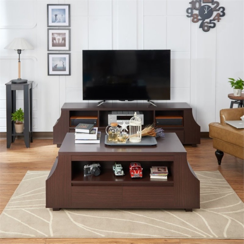 FURNITURE OF AMERICA  Moshe Modern Wood Coffee Table With Side Storage In Walnut