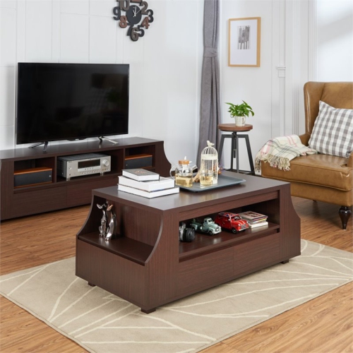 Furniture of America Moshe Modern Wood Coffee Table with Side Storage in Walnut