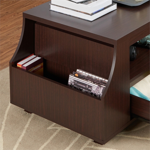 Furniture of America Moshe Modern Wood Coffee Table with Side Storage in Walnut