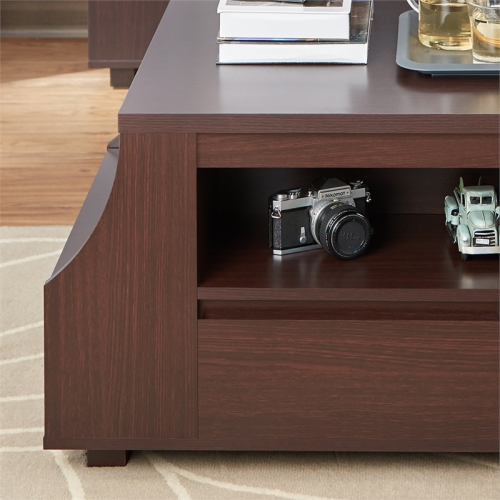 Furniture of America Moshe Modern Wood Coffee Table with Side Storage in Walnut