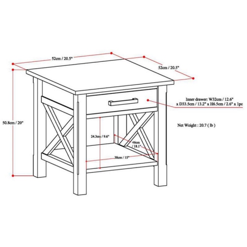 Simpli Home Kitchener Solid Wood End Table with Storage Drawer in Hickory Brown