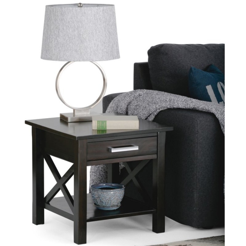 Simpli Home Kitchener Solid Wood End Table with Storage Drawer in Hickory Brown