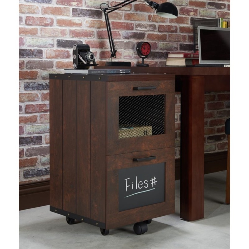 Furniture of America Brynn Industrial Wood Filing Cabinet with Casters in Walnut