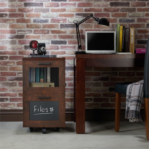Furniture of America Brynn Industrial Wood Filing Cabinet with Casters in Walnut