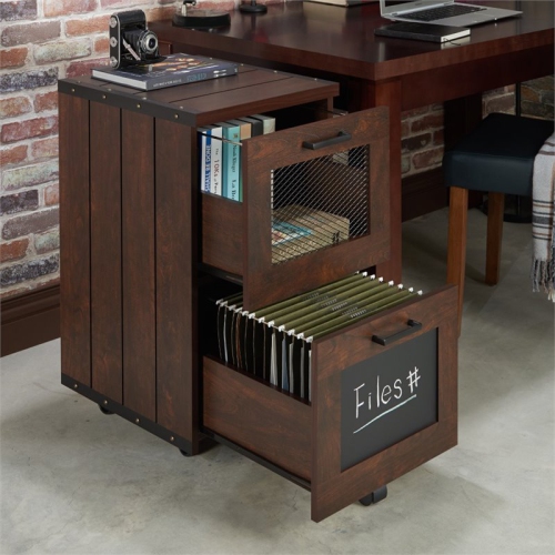 Furniture of America Brynn Industrial Wood Filing Cabinet with Casters in Walnut