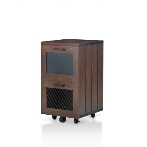 Furniture of America Brynn Industrial Wood Filing Cabinet with Casters in Walnut