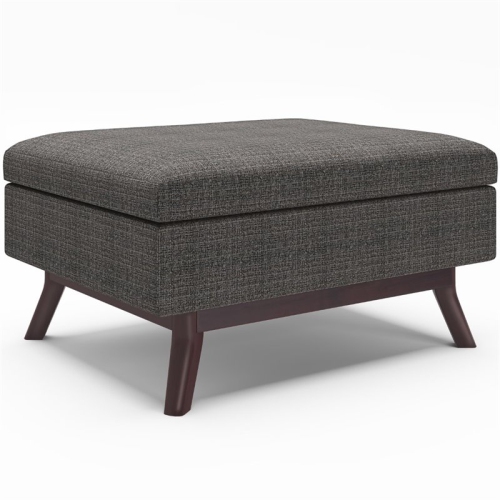 SIMPLI HOME  Owen 36" Square Upholstered Modern Coffee Table Ottoman In Ebony