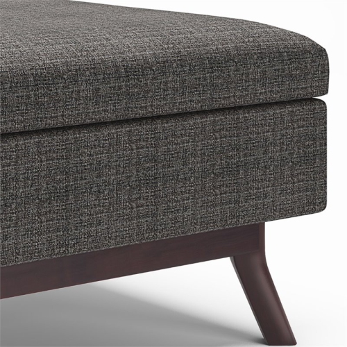 Simpli Home Owen 36" Square Upholstered Modern Coffee Table Ottoman in Ebony