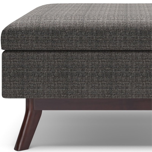 Simpli Home Owen 36" Square Upholstered Modern Coffee Table Ottoman in Ebony