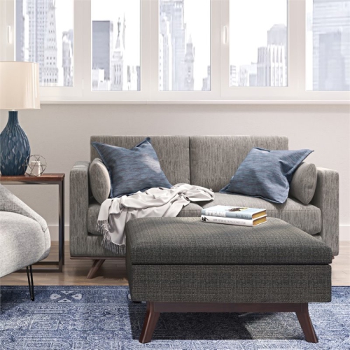 Simpli Home Owen 36" Square Upholstered Modern Coffee Table Ottoman in Ebony