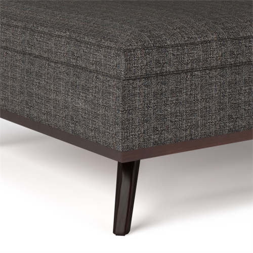 Simpli Home Owen 36" Square Upholstered Modern Coffee Table Ottoman in Ebony