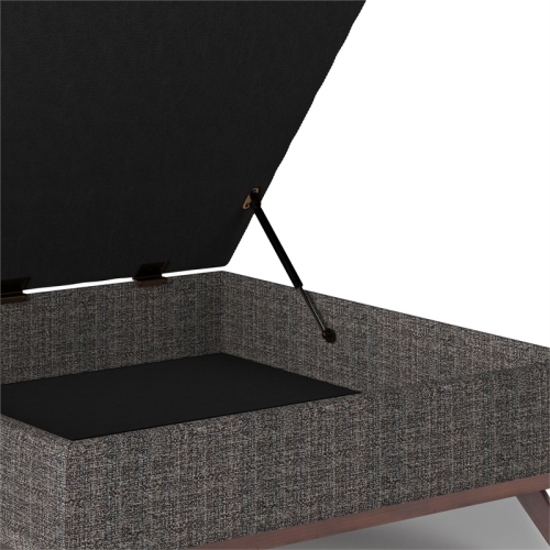 Simpli Home Owen 36" Square Upholstered Modern Coffee Table Ottoman in Ebony