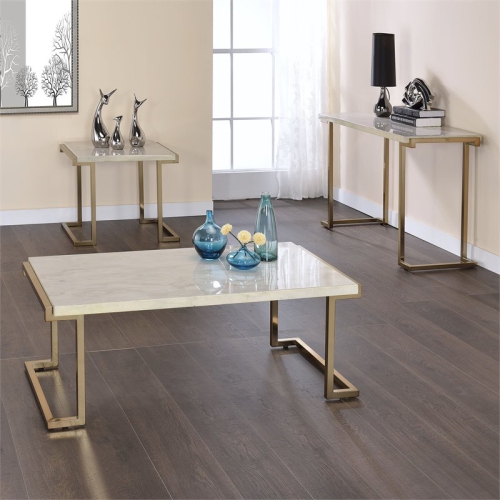 ACME Boice II Console Table in Faux Marble and Champagne