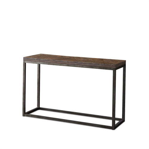 Lorenza Console Table in Distressed Brown Wood with Nickel base