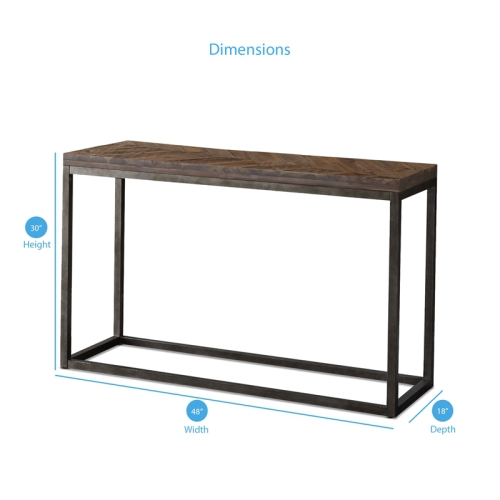 Lorenza Console Table in Distressed Brown Wood with Nickel base