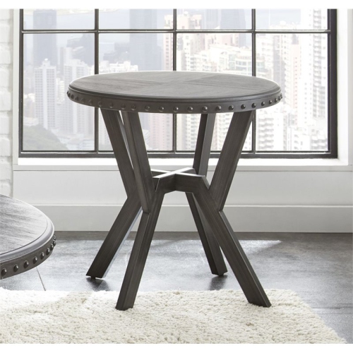 Alamo Round End Table in Weathered Gray