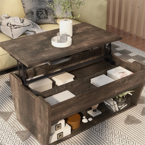 Furniture of America Edwards Wood Lift-Top Coffee Table in Reclaimed Oak