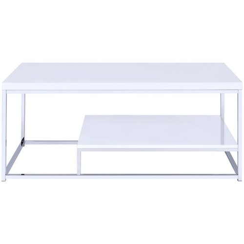 Steve Silver Lucia Metal Coffee Table in White and Chrome Metal