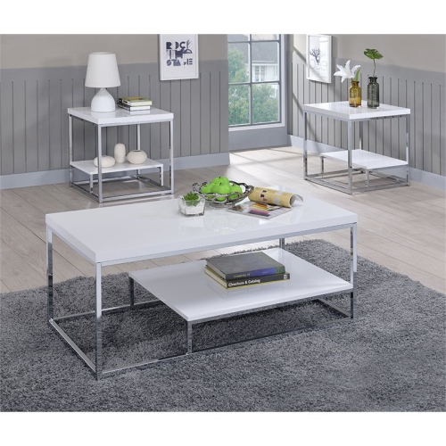 Steve Silver Lucia Metal Coffee Table in White and Chrome Metal