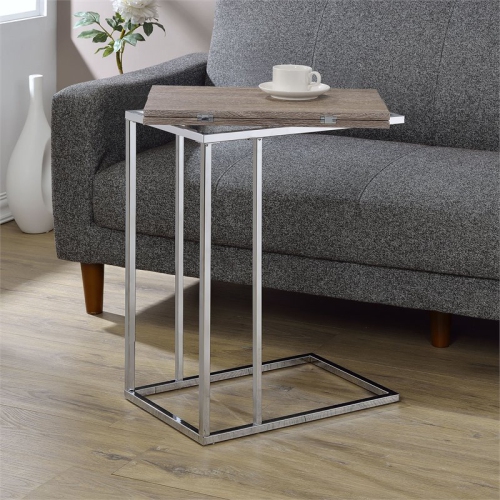ACME Denson End Table in Gray and Weathered Oak and Chrome