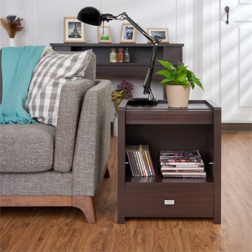 Furniture of America Debrah Contemporary Wood Open Shelf End Table in Walnut