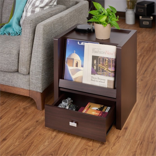 Furniture of America Debrah Contemporary Wood Open Shelf End Table in Walnut