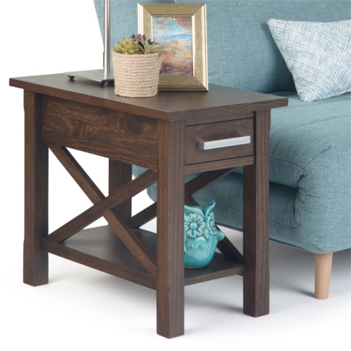 Simpli Home Kitchener 1 Drawer End Table in Warm Walnut