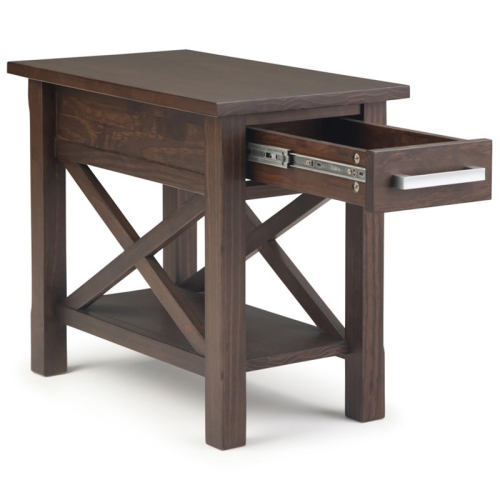 Simpli Home Kitchener 1 Drawer End Table in Warm Walnut