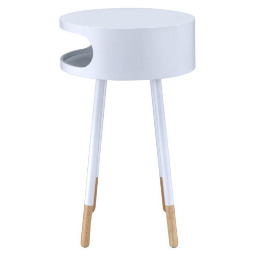 Bowery Hill Round End Table in White and Natural