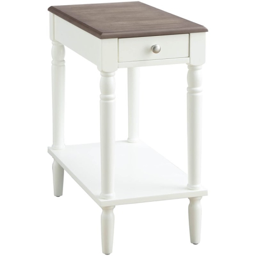 French Country One-Drawer End Table in Driftwood and White Wood Finish