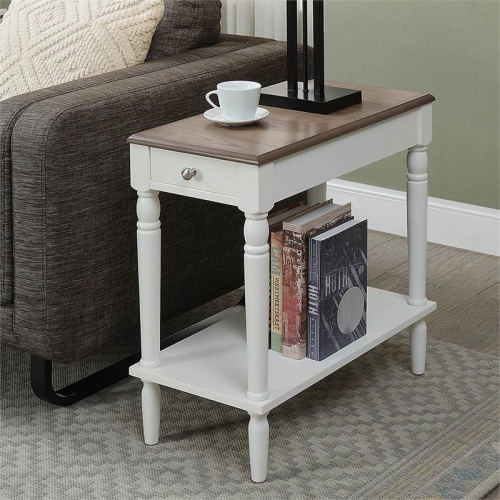 French Country One-Drawer End Table in Driftwood and White Wood Finish