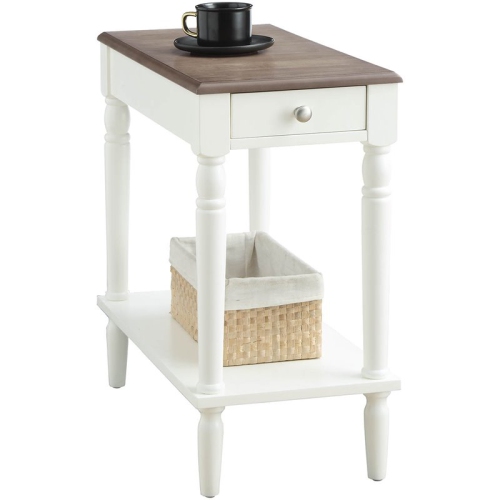 French Country One-Drawer End Table in Driftwood and White Wood Finish