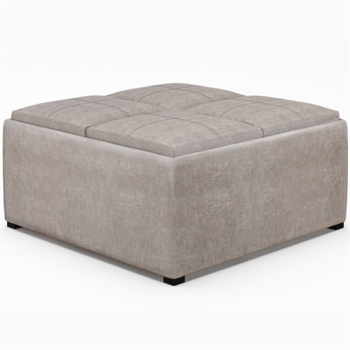 SIMPLI HOME  Avalon 35" Square Faux Leather Storage Coffee Table Ottoman In Gray Excellent quality ottoman