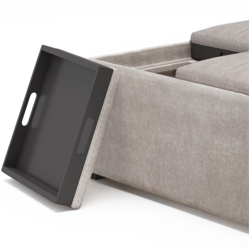 Simpli Home Avalon 35" Square Faux Leather Storage Coffee Table Ottoman in Gray