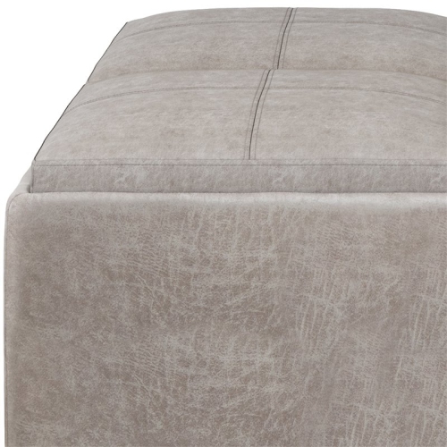 Simpli Home Avalon 35" Square Faux Leather Storage Coffee Table Ottoman in Gray
