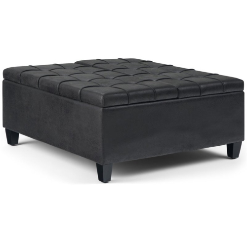 SIMPLI HOME  " Harrison 36"" Transitional Square Coffee Table Ottoman In Faux Leather" In Black Great coffee table, good storage; fits about 4 blankets