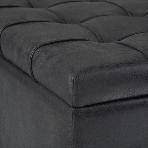 Simpli Home Harrison 36" Transitional Square Coffee Table Ottoman in Black Faux Leather