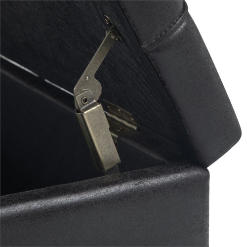 Simpli Home Harrison 36" Transitional Square Coffee Table Ottoman in Black Faux Leather