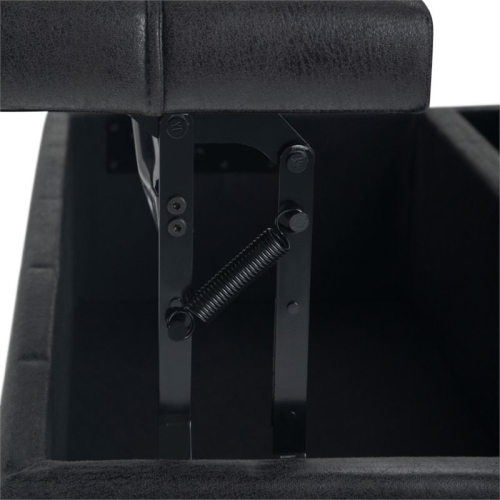 Simpli Home Harrison 36" Transitional Square Coffee Table Ottoman in Black Faux Leather