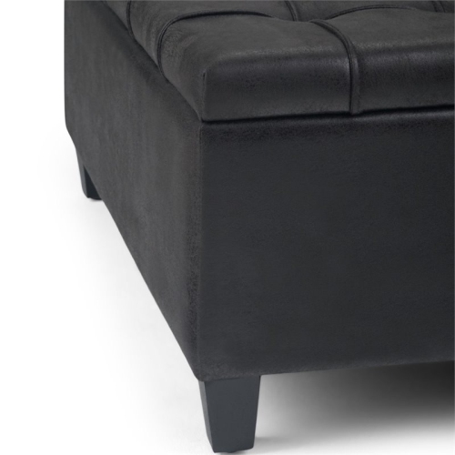 Simpli Home Harrison 36" Transitional Square Coffee Table Ottoman in Black Faux Leather