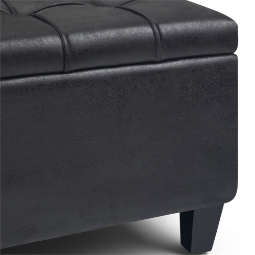 Simpli Home Harrison 36" Transitional Square Coffee Table Ottoman in Black Faux Leather