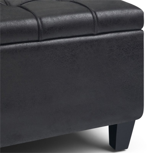 Simpli Home Harrison 36" Transitional Square Coffee Table Ottoman in Black Faux Leather